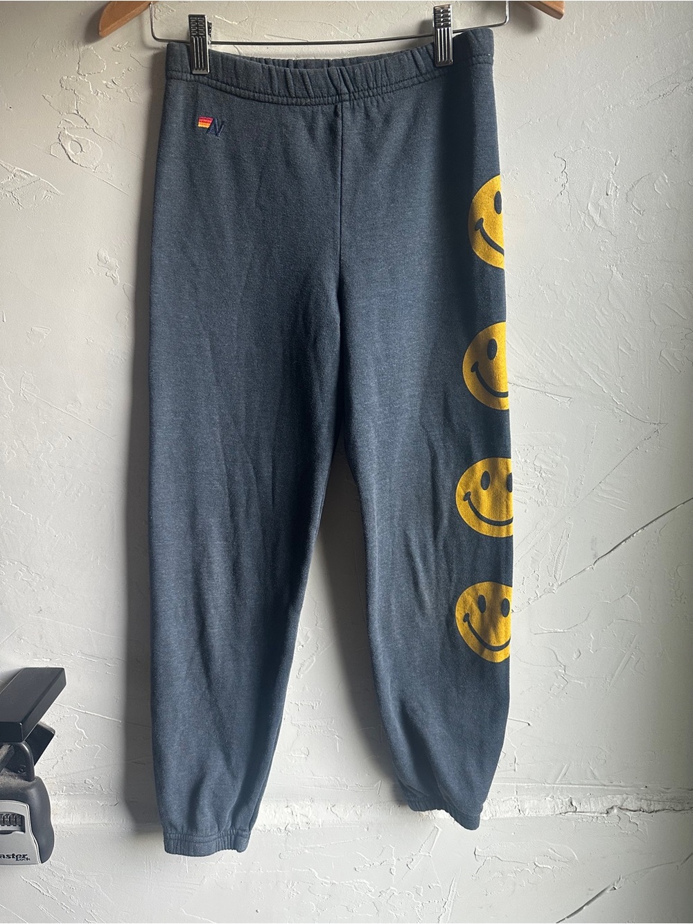Aviator Nation Girls L Smiley Face Sweatpants Y2K 90s Retro Lounge Cozy Sz 14